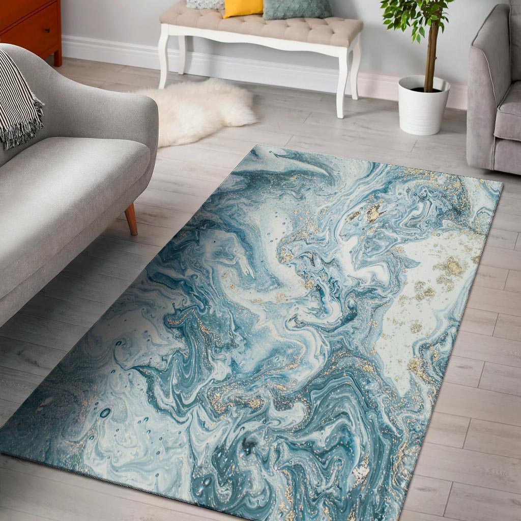 Golden Powder Blue Marble Floor Mat-grizzshop