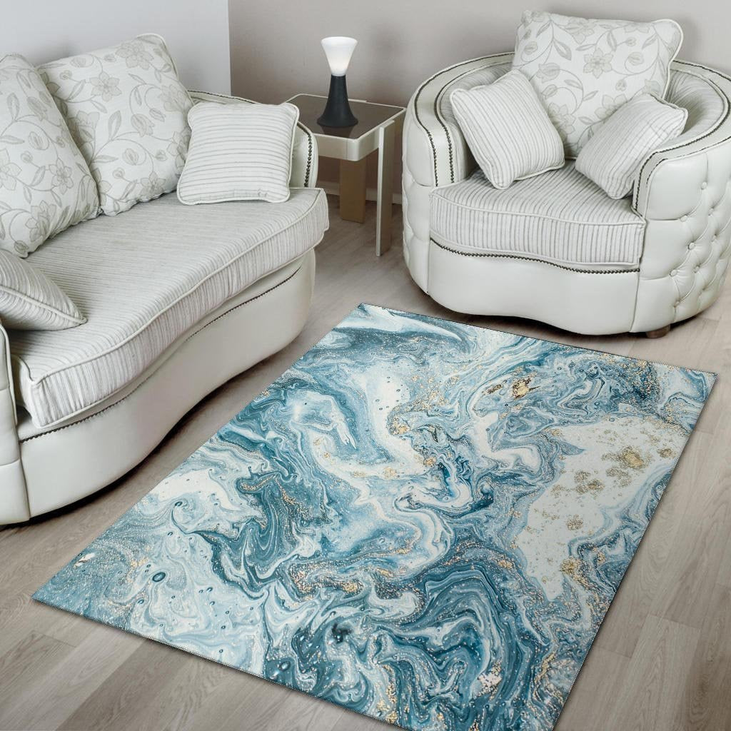 Golden Powder Blue Marble Floor Mat-grizzshop