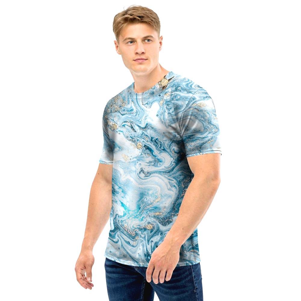 Golden Powder Blue Marble Men T Shirt-grizzshop