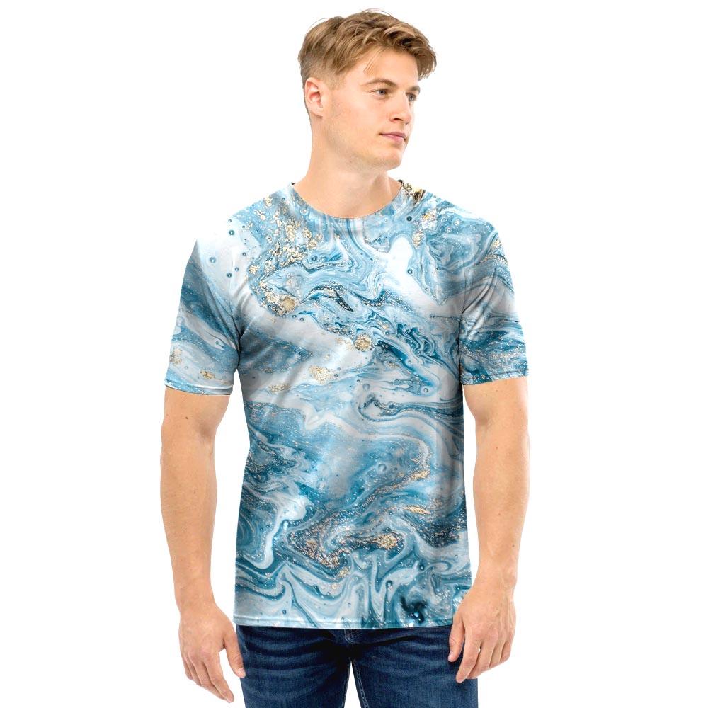 Golden Powder Blue Marble Men T Shirt-grizzshop