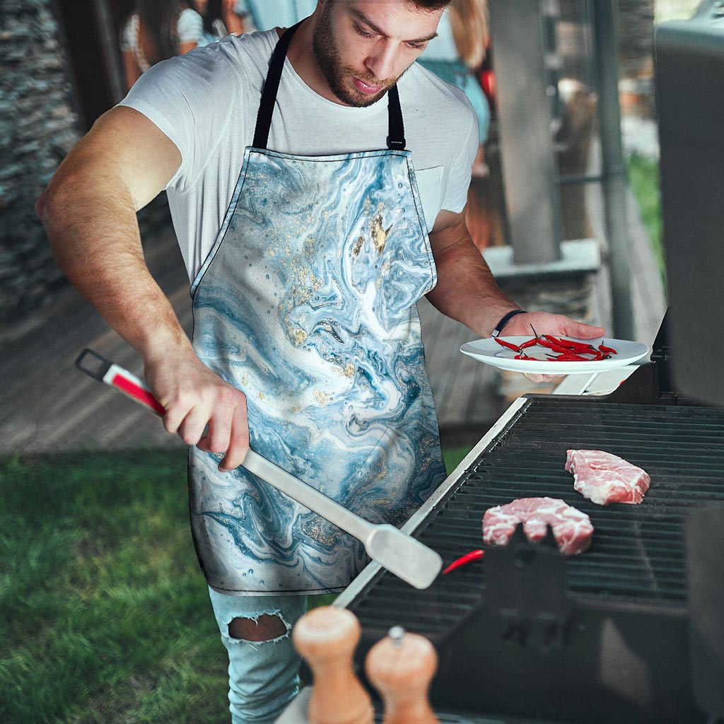 Golden Powder Blue Marble Men's Apron-grizzshop