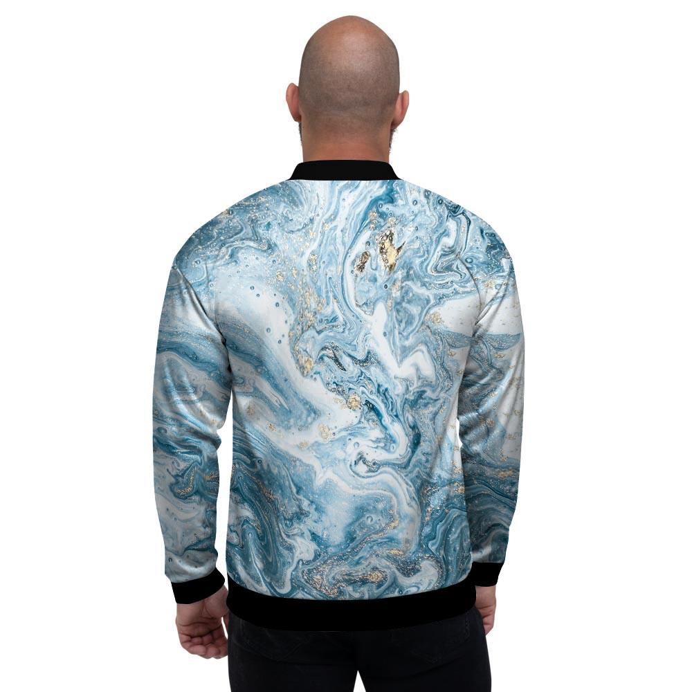 Golden Powder Blue Marble Men's Bomber Jacket-grizzshop