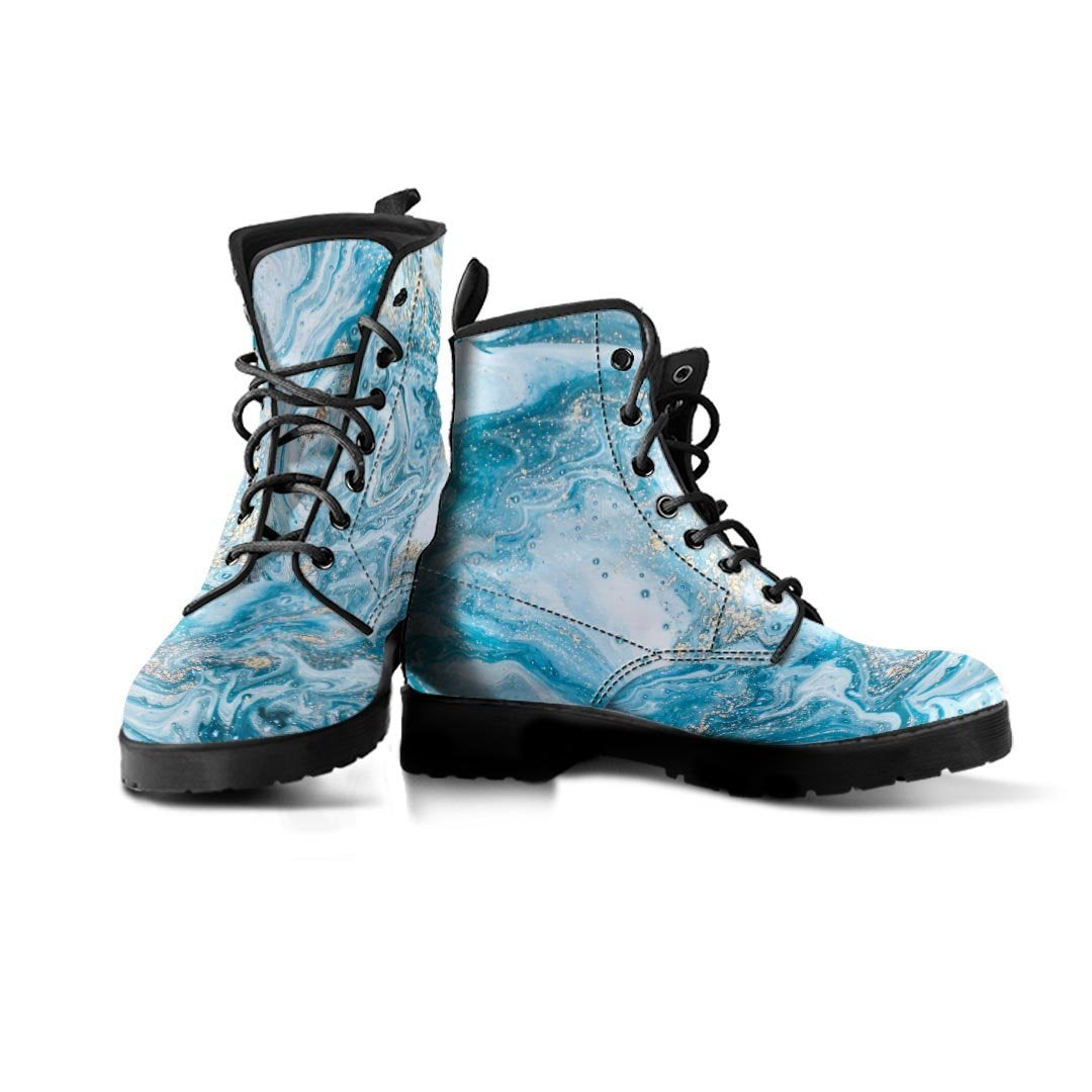 Golden Powder Blue Marble Men's Boots-grizzshop