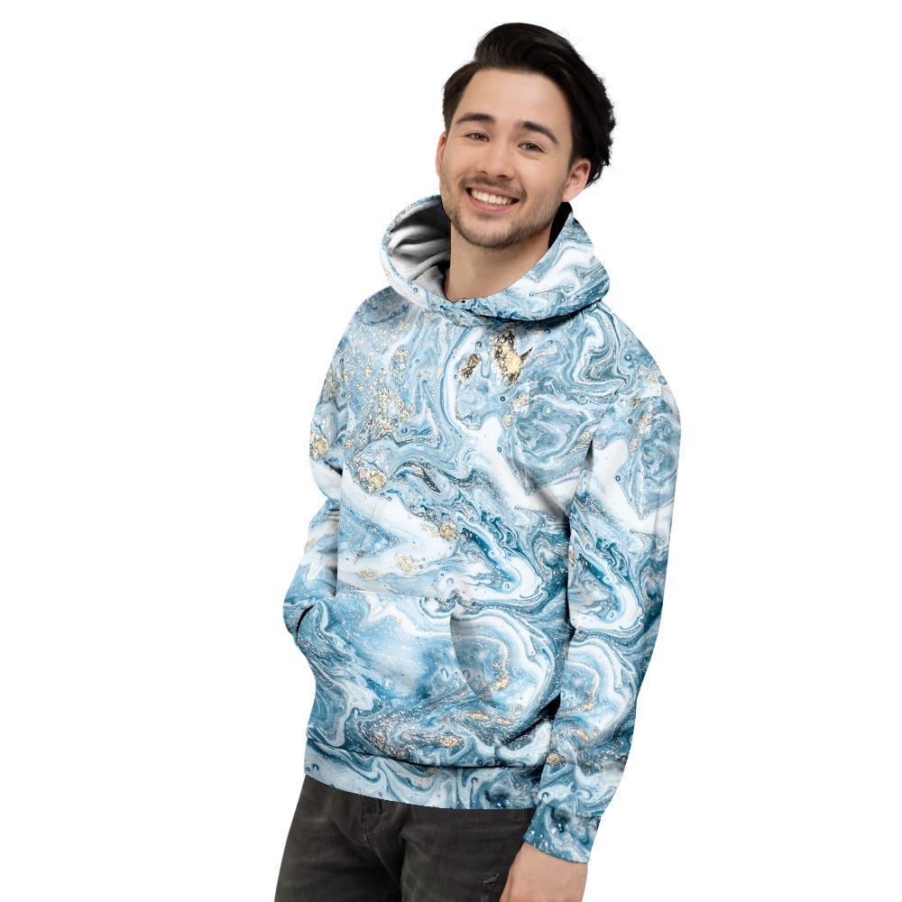 Golden Powder Blue Marble Men's Hoodie-grizzshop