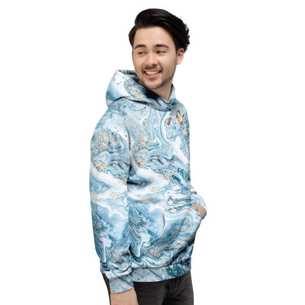 Golden Powder Blue Marble Men's Hoodie-grizzshop