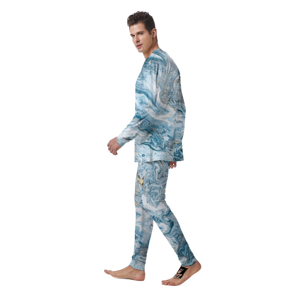 Golden Powder Blue Marble Men's Pajamas-grizzshop