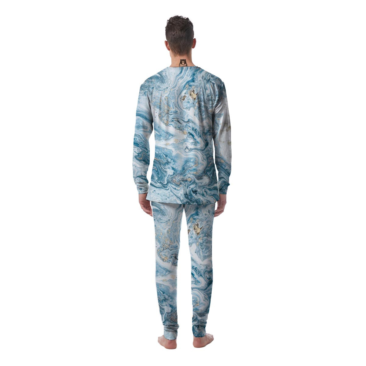 Golden Powder Blue Marble Men's Pajamas-grizzshop