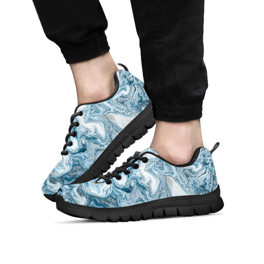 Golden Powder Blue Marble Men's Sneakers-grizzshop