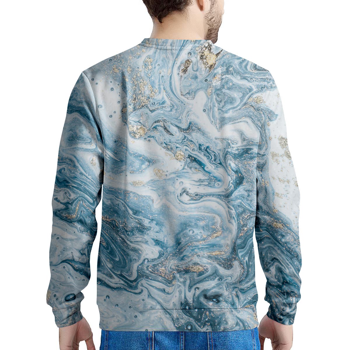 Golden Powder Blue Marble Men's Sweatshirt-grizzshop