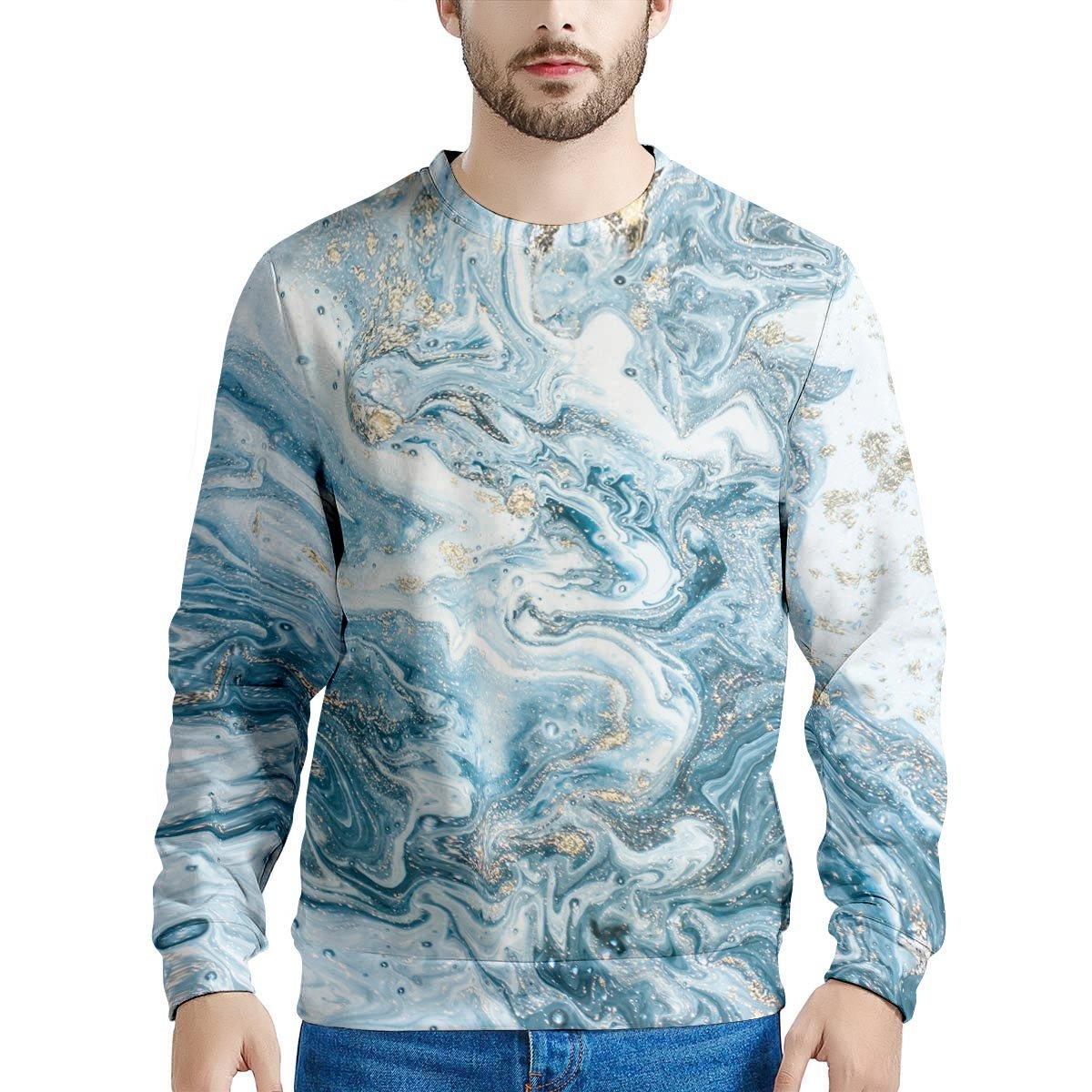 Golden Powder Blue Marble Men's Sweatshirt-grizzshop