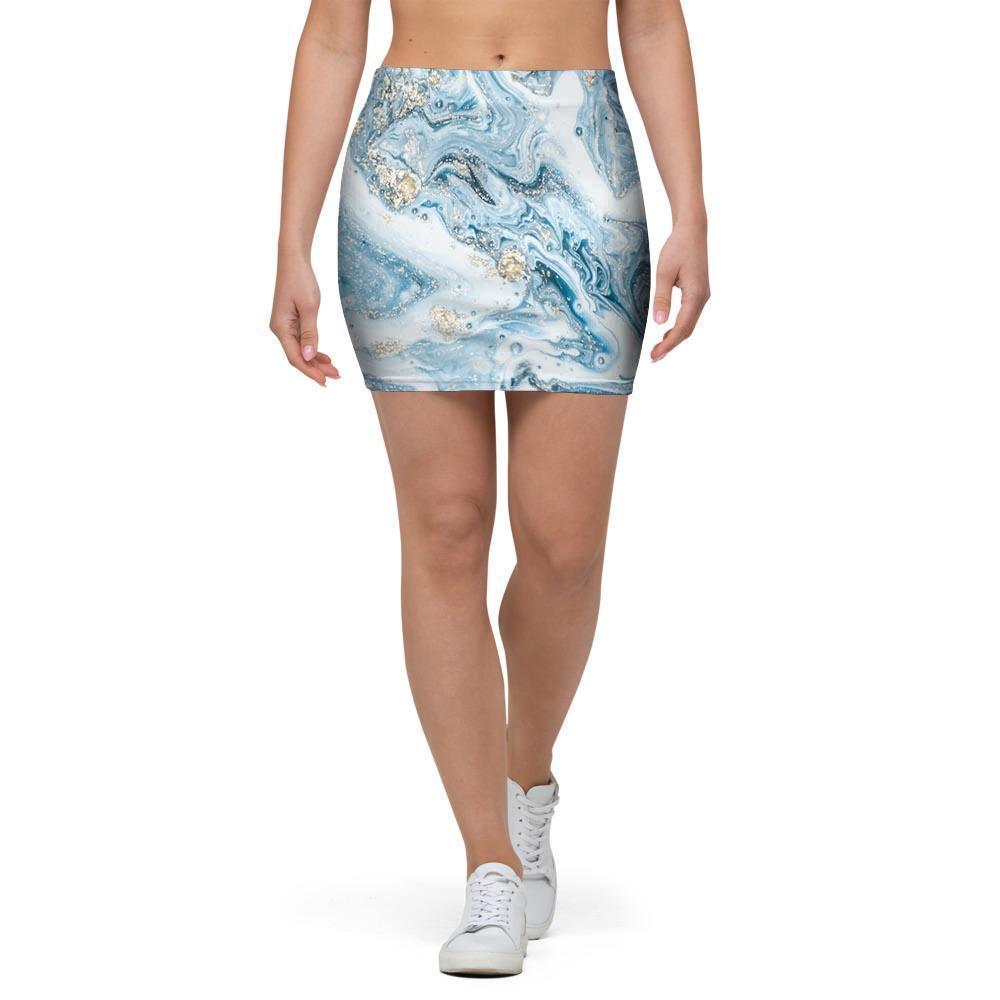 Golden Powder Blue Marble Mini Skirt-grizzshop