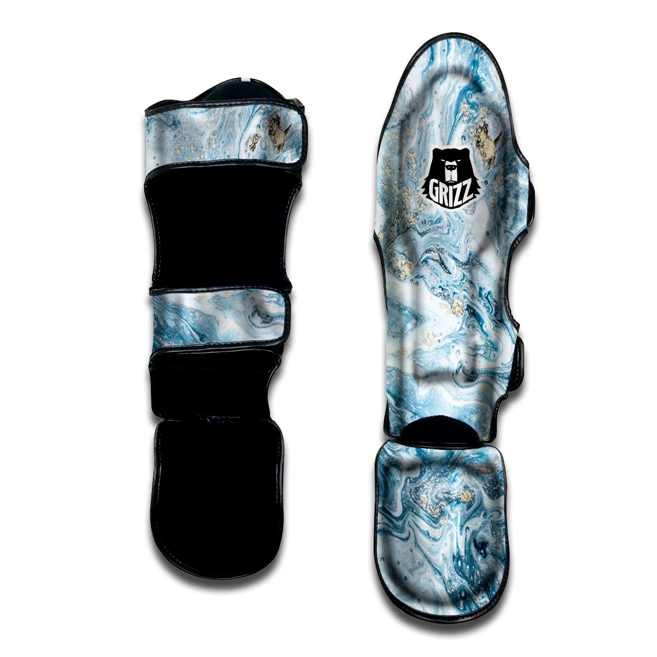 Golden Powder Blue Marble Muay Thai Shin Guard-grizzshop