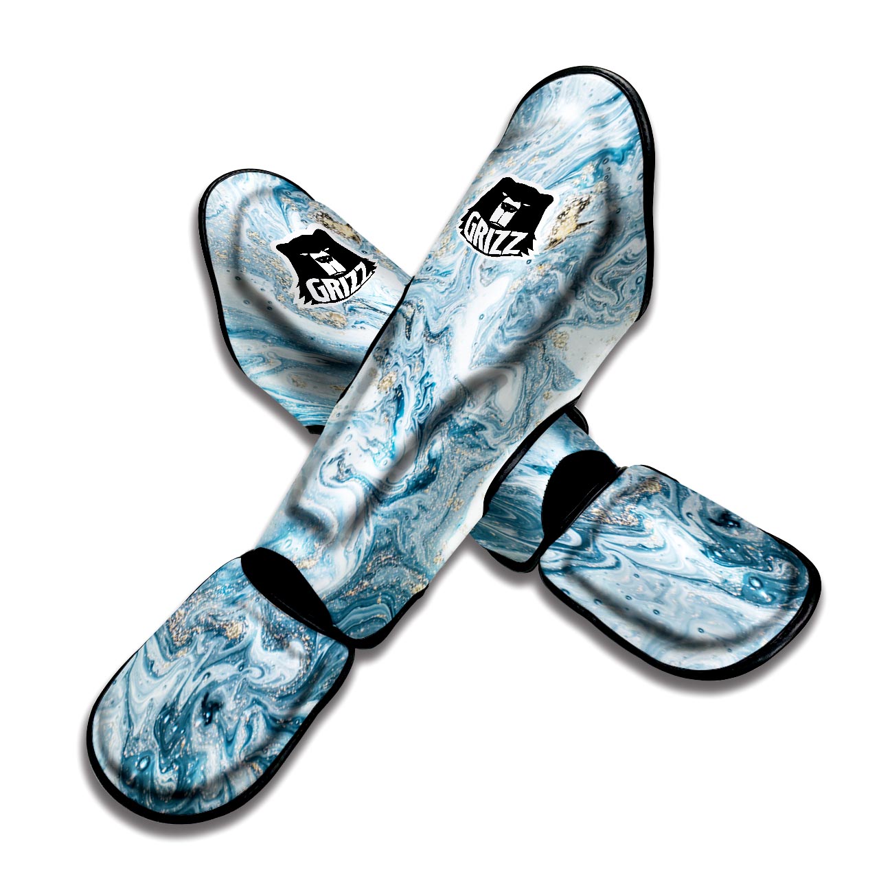 Golden Powder Blue Marble Muay Thai Shin Guard-grizzshop