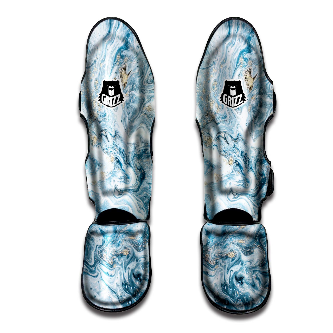 Golden Powder Blue Marble Muay Thai Shin Guard-grizzshop