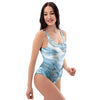 Golden Powder Blue Marble One Piece Swimsuite-grizzshop