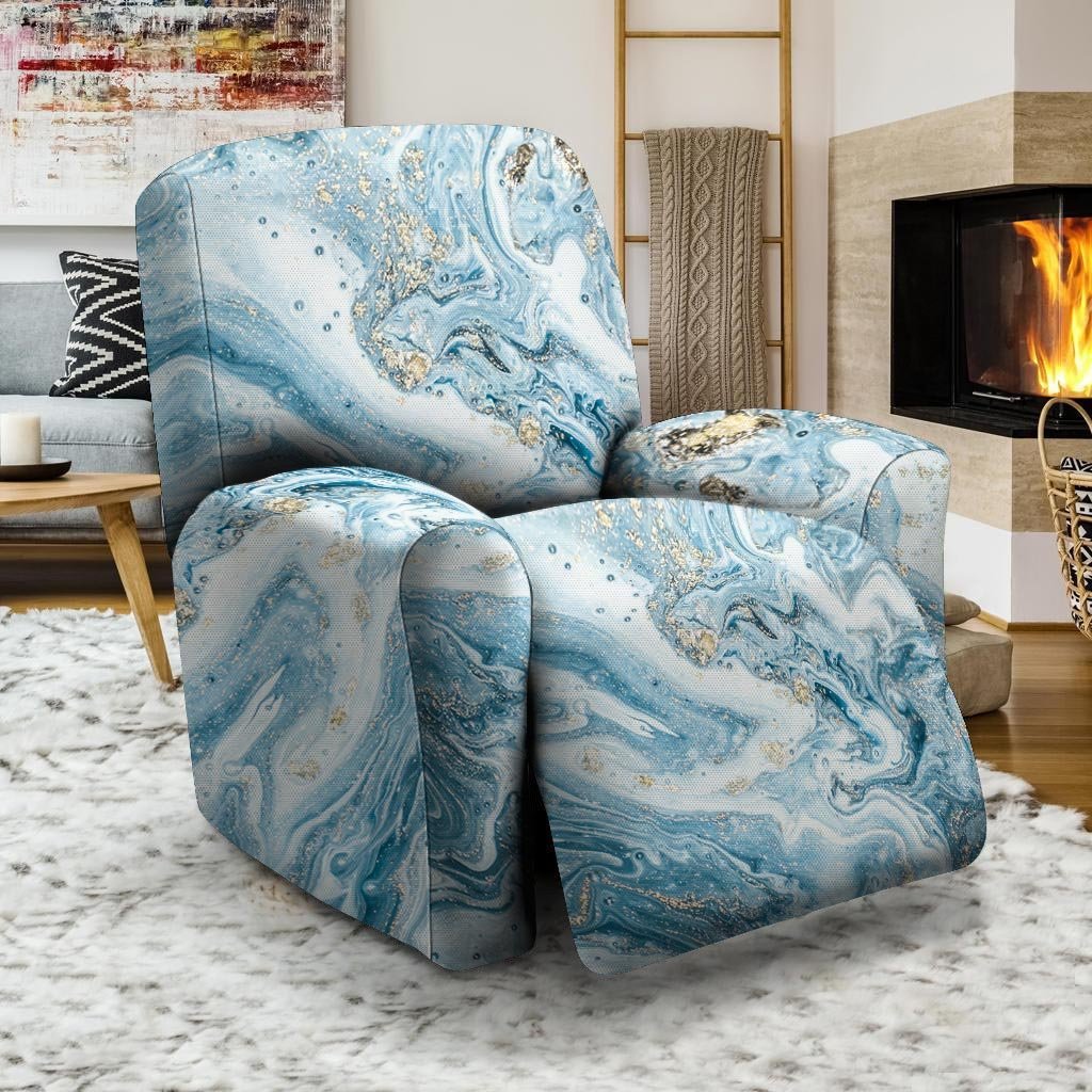 Golden Powder Blue Marble Recliner Cover-grizzshop