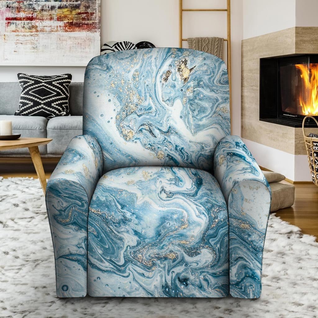 Golden Powder Blue Marble Recliner Cover-grizzshop