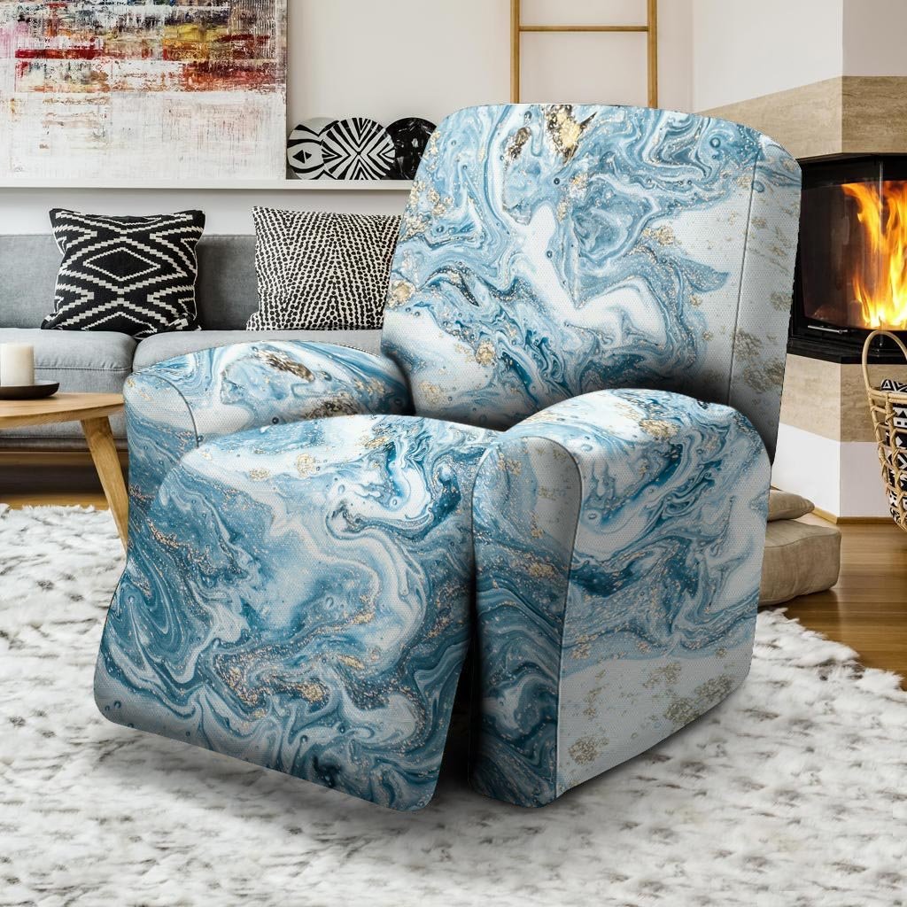 Golden Powder Blue Marble Recliner Cover-grizzshop