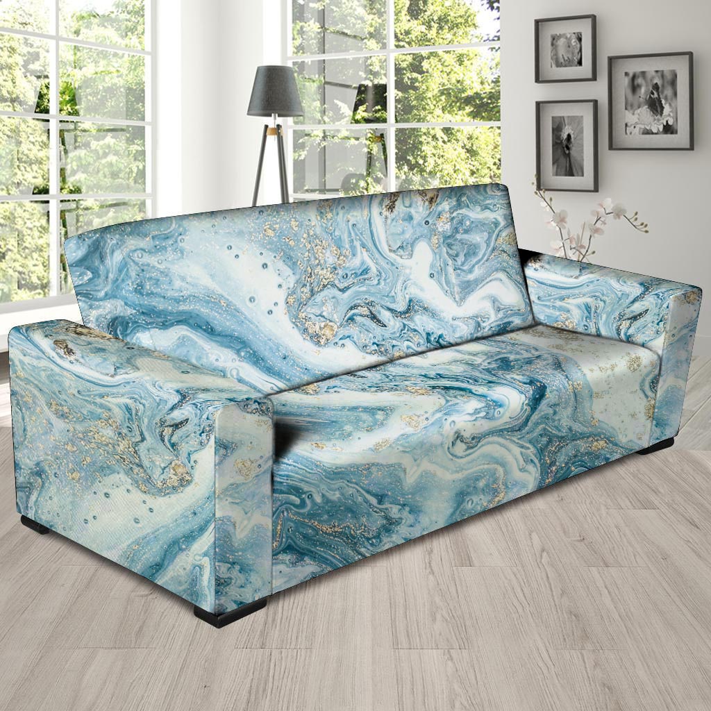 Golden Powder Blue Marble Sofa Cover-grizzshop