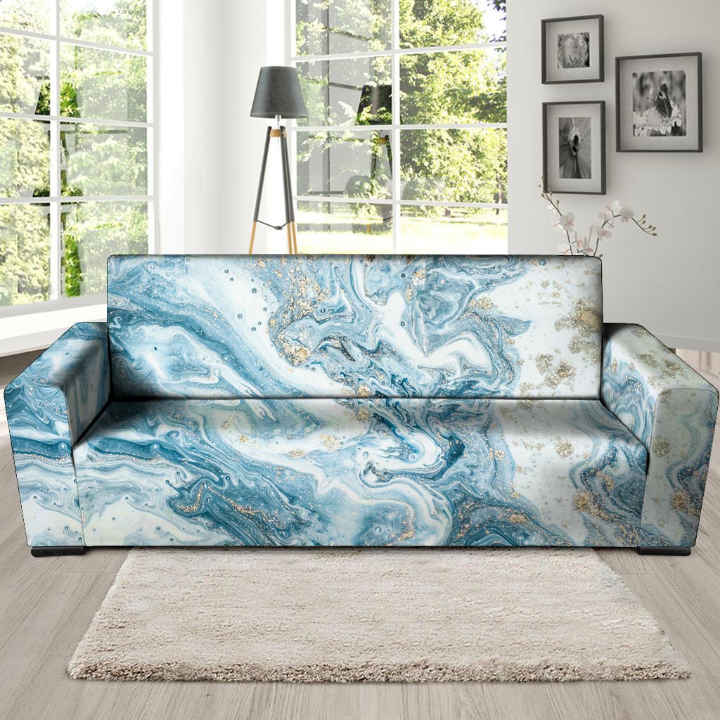 Golden Powder Blue Marble Sofa Cover-grizzshop