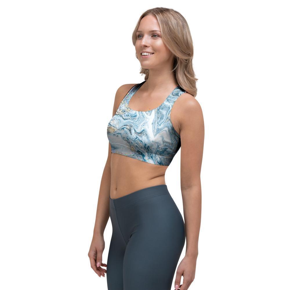 Golden Powder Blue Marble Sports Bra-grizzshop