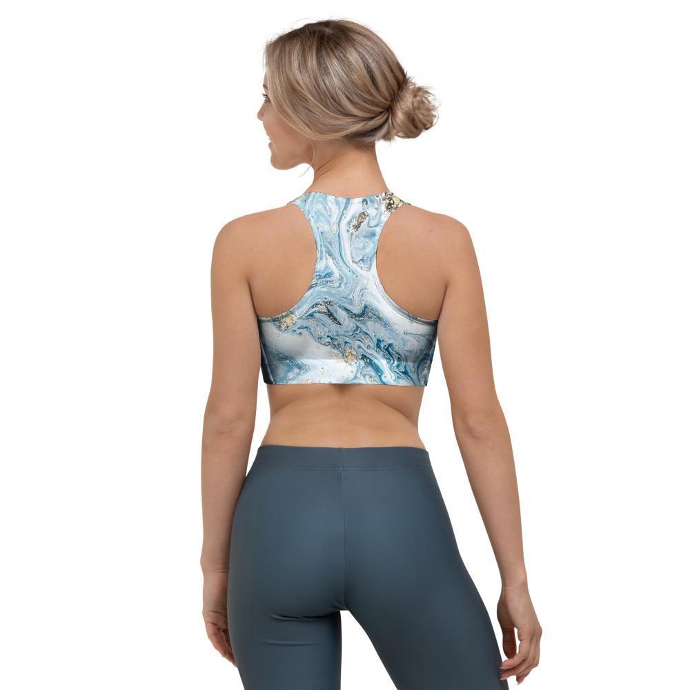 Golden Powder Blue Marble Sports Bra-grizzshop