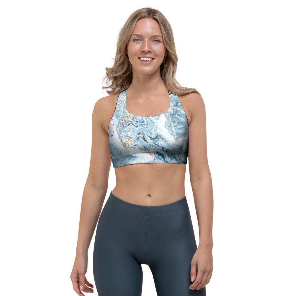 Golden Powder Blue Marble Sports Bra-grizzshop