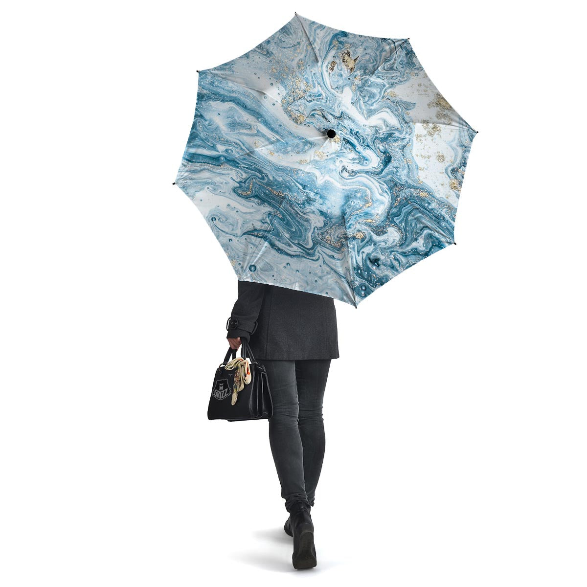 Golden Powder Blue Marble Umbrella-grizzshop