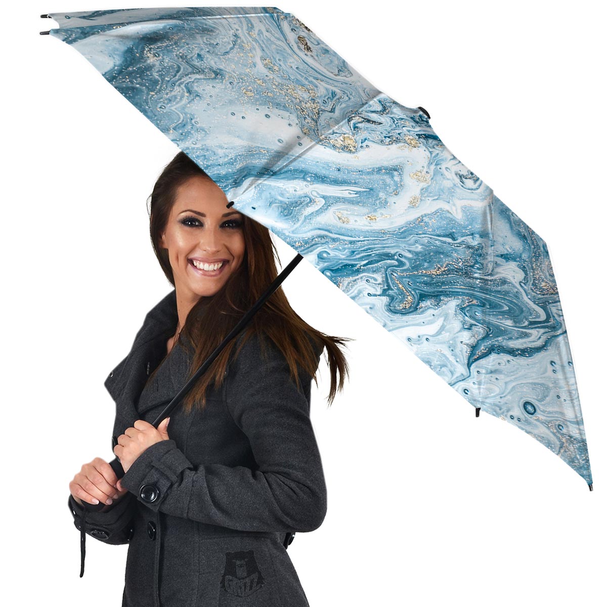 Golden Powder Blue Marble Umbrella-grizzshop