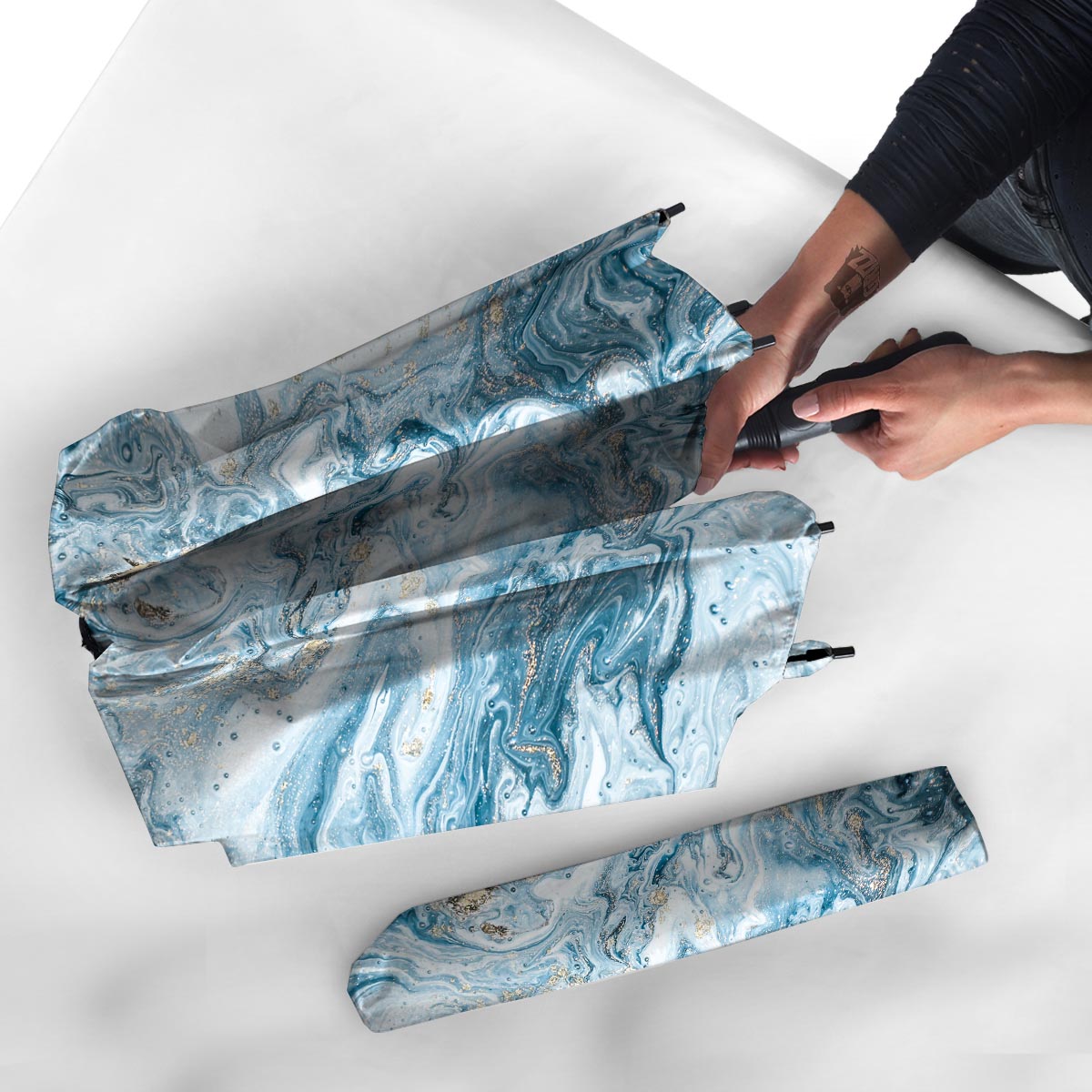 Golden Powder Blue Marble Umbrella-grizzshop