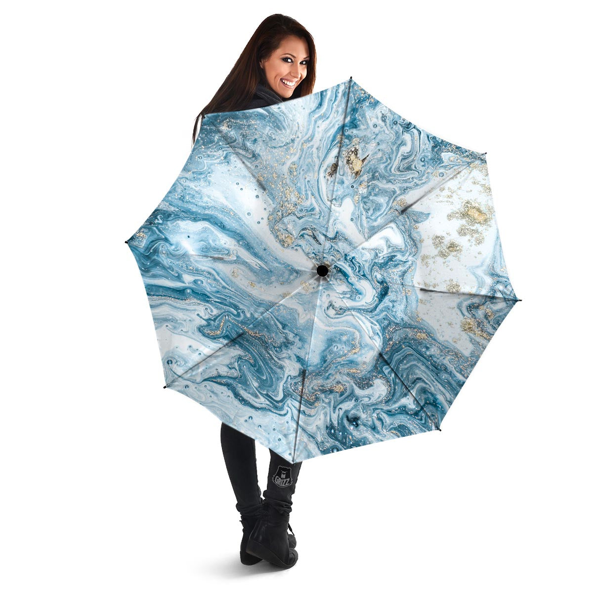 Golden Powder Blue Marble Umbrella-grizzshop