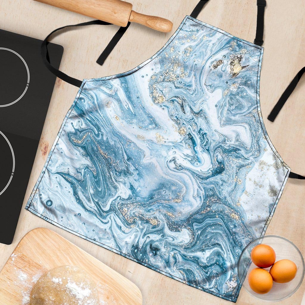 Golden Powder Blue Marble Women's Apron-grizzshop