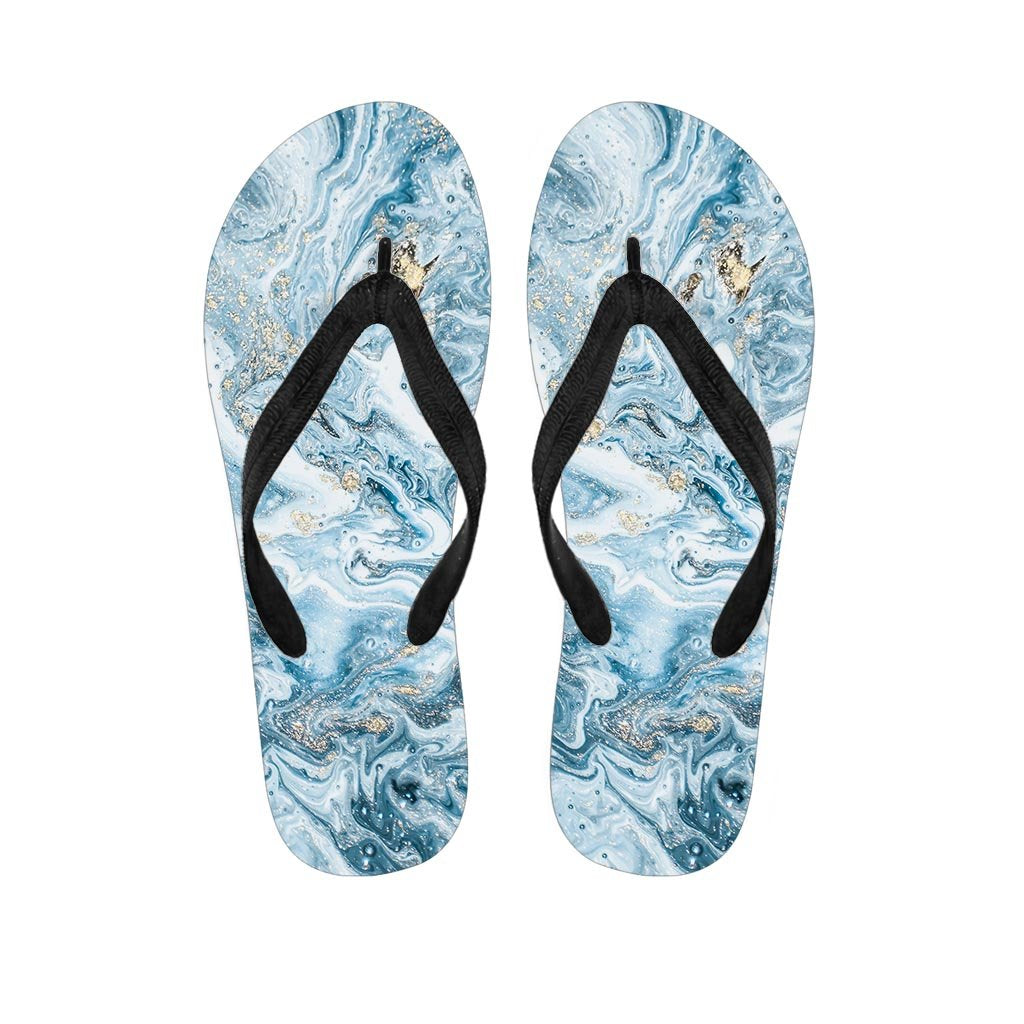 Golden Powder Blue Marble Women's Flip Flops-grizzshop