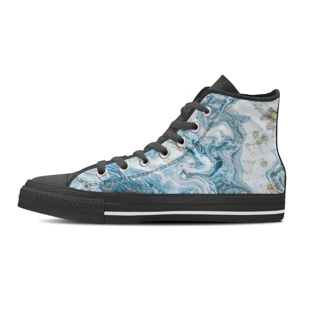 Golden Powder Blue Marble Women's High Top Shoes-grizzshop