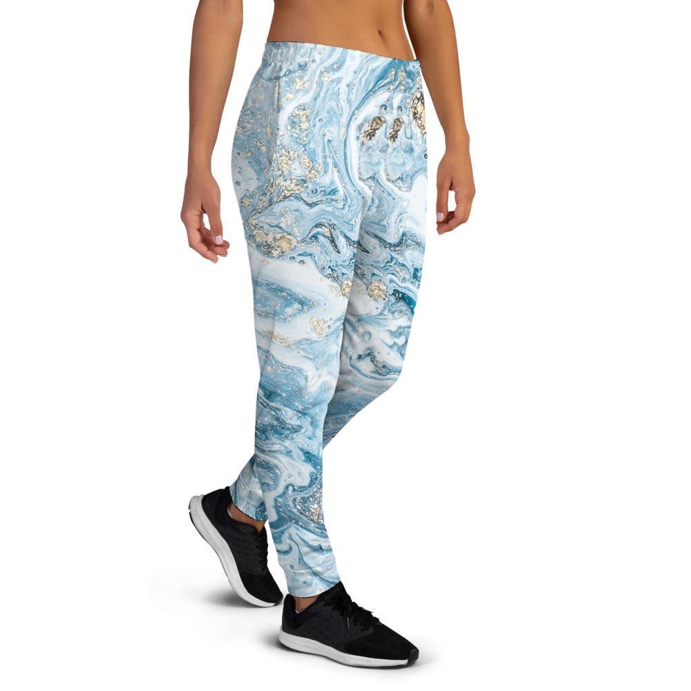 Golden Powder Blue Marble Women's Joggers-grizzshop