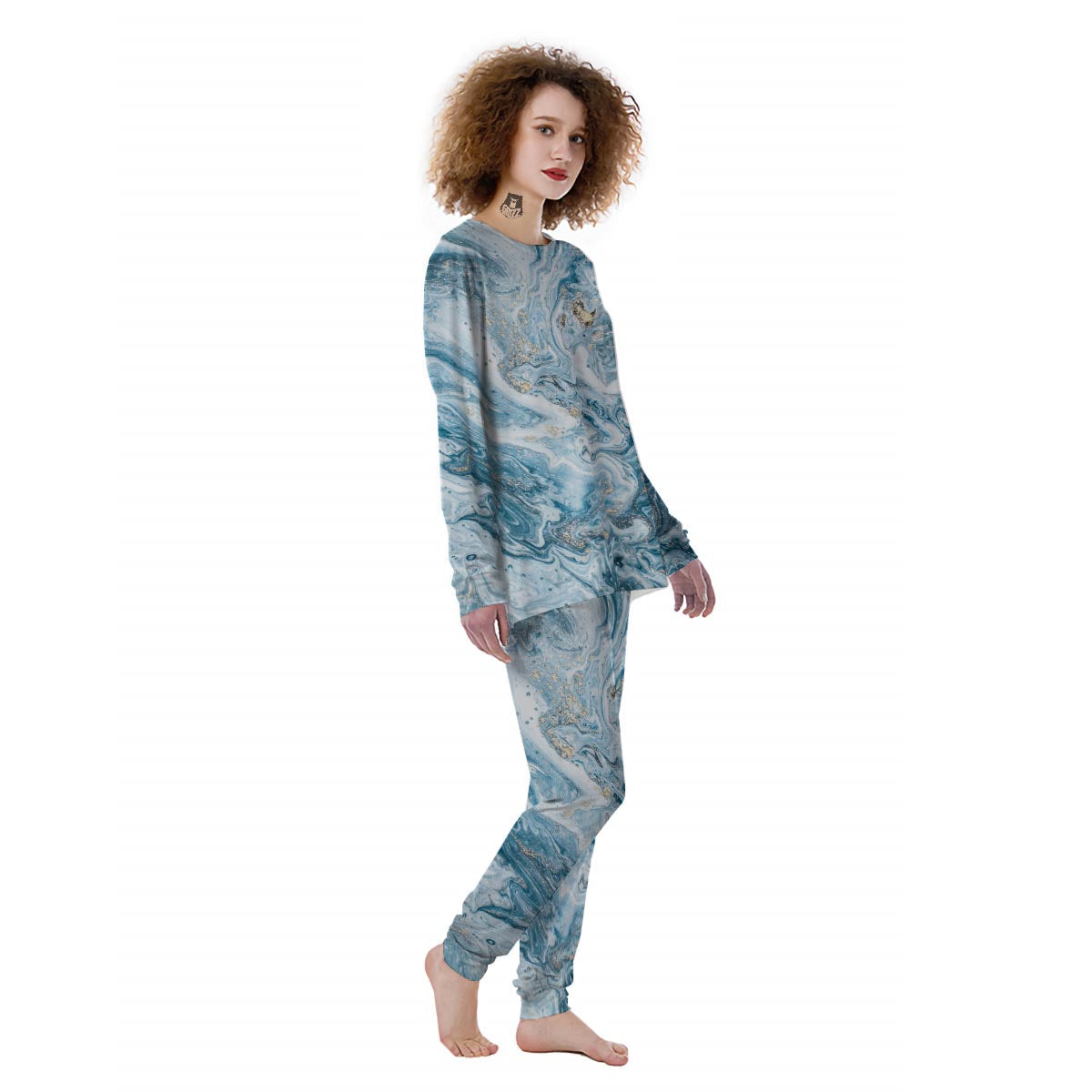 Golden Powder Blue Marble Women's Pajamas-grizzshop