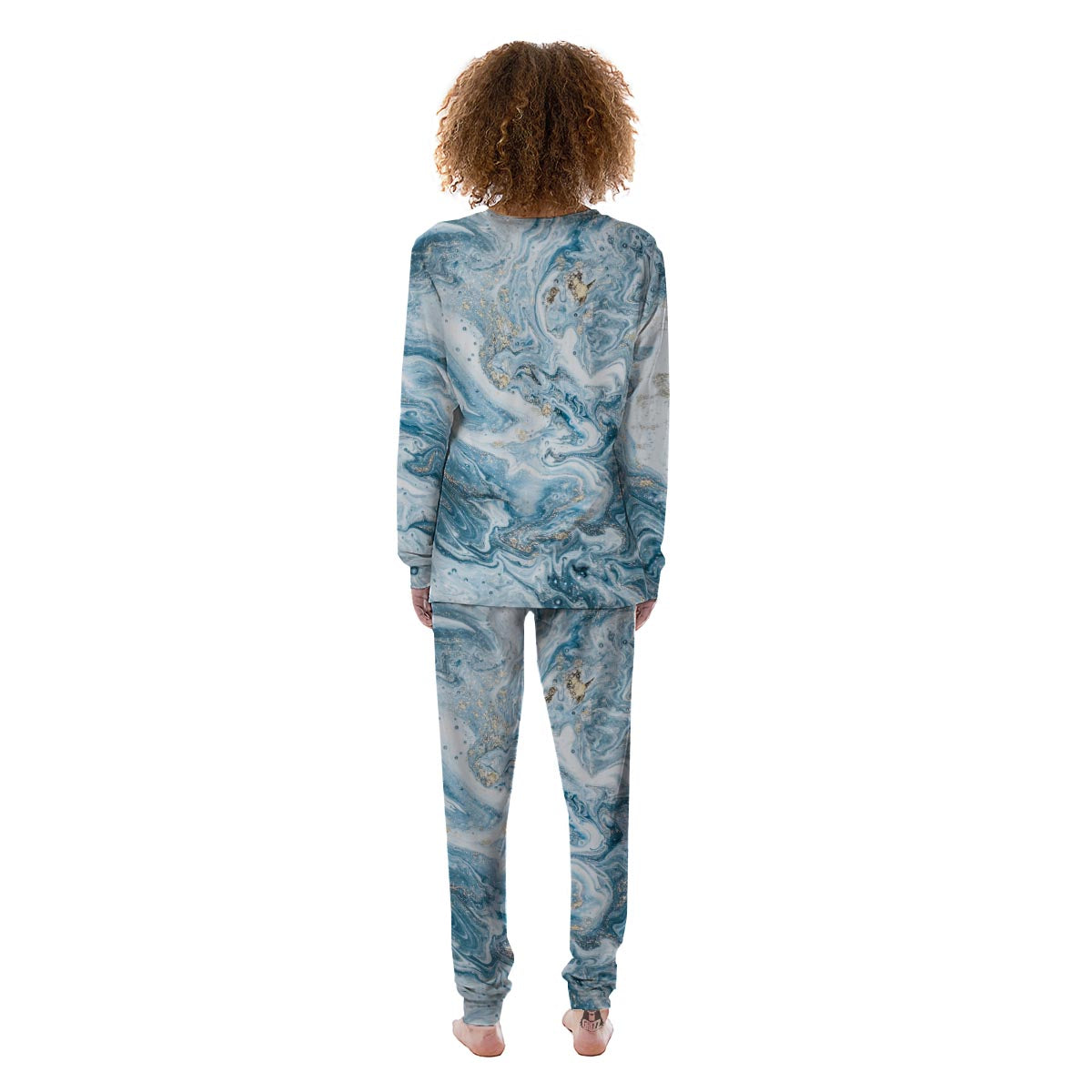 Golden Powder Blue Marble Women's Pajamas-grizzshop