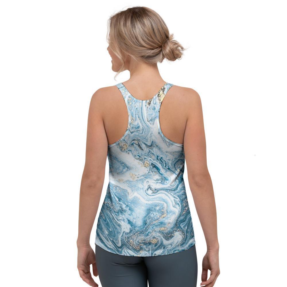 Golden Powder Blue Marble Women's Racerback Tank Top-grizzshop