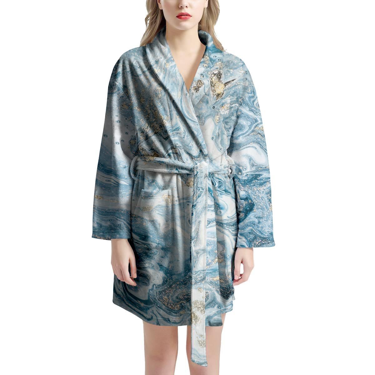 Golden Powder Blue Marble Women's Robe-grizzshop