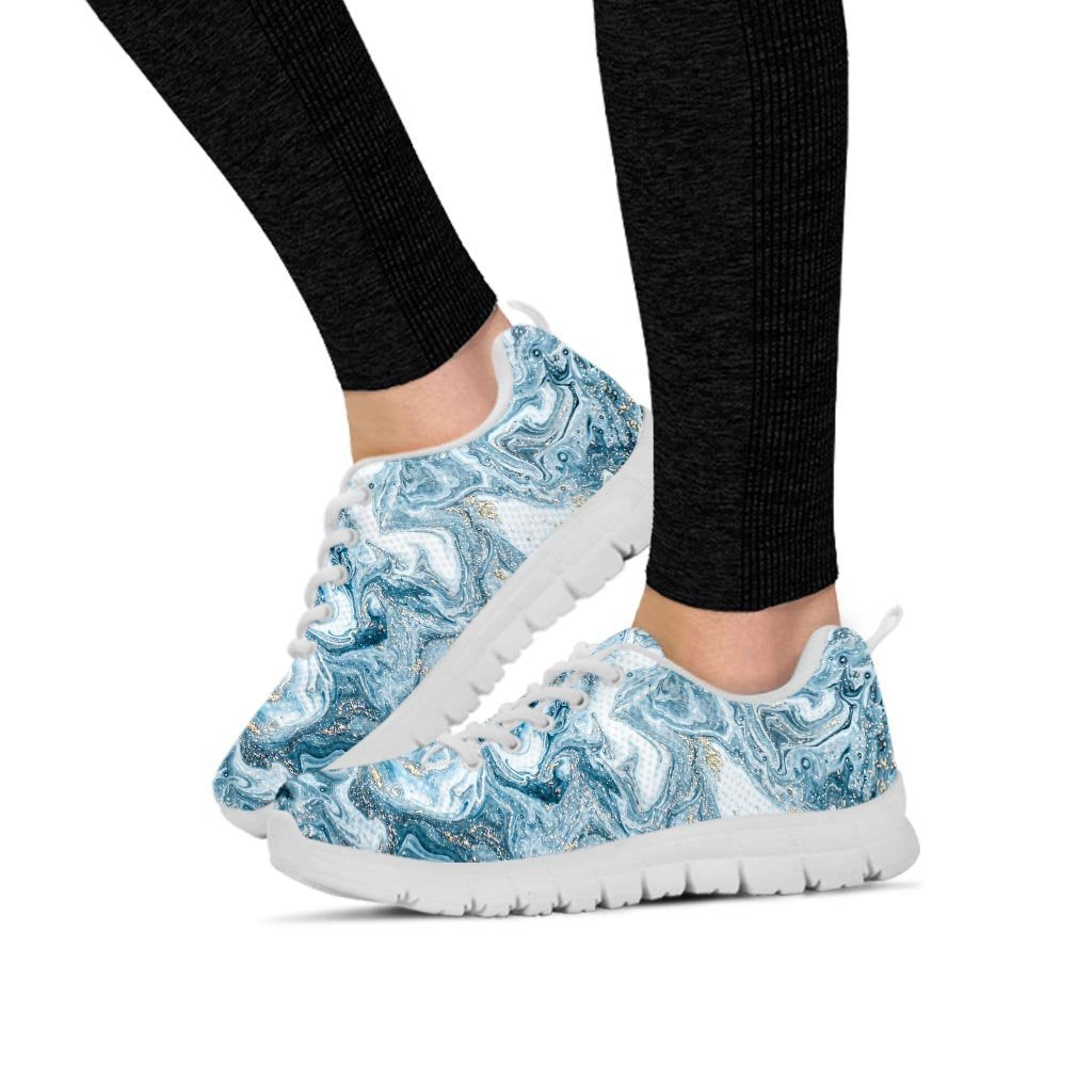 Golden Powder Blue Marble Women's Sneakers-grizzshop