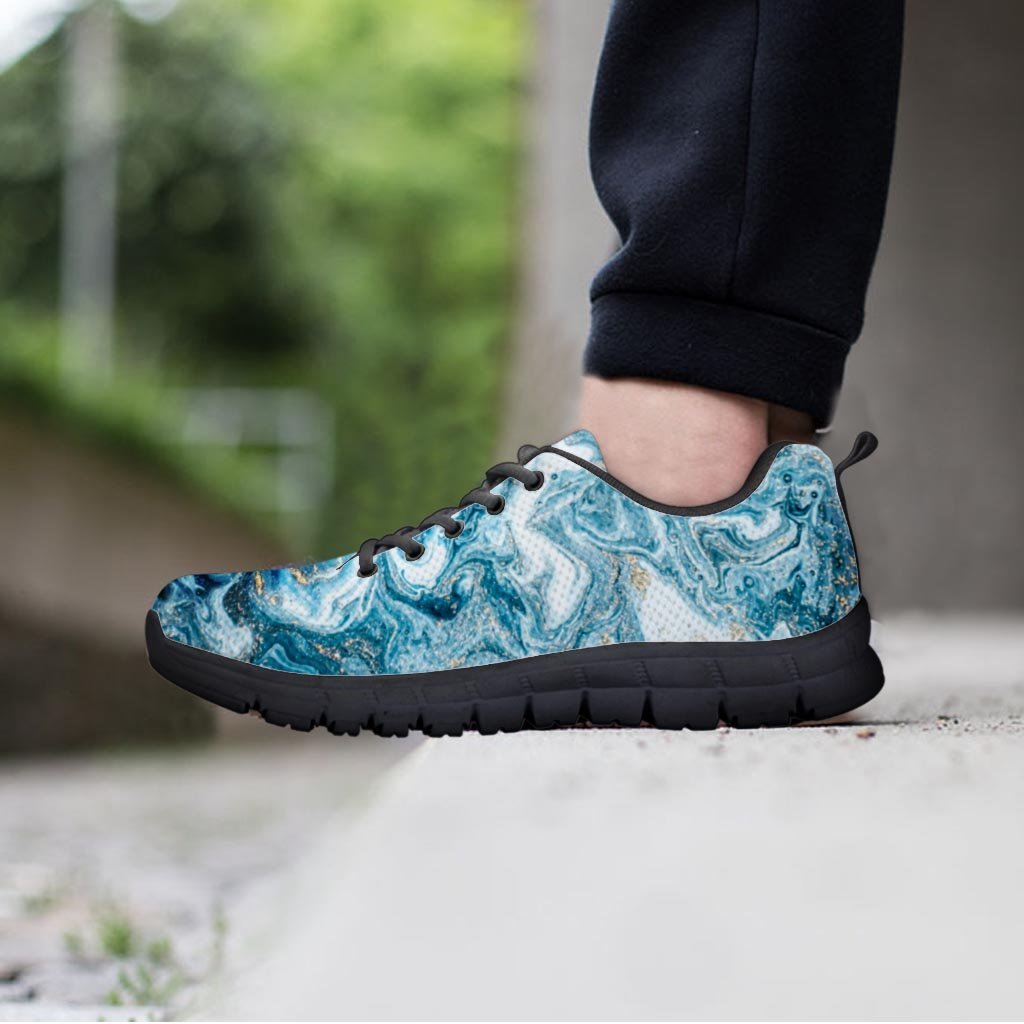 Golden Powder Blue Marble Women's Sneakers-grizzshop