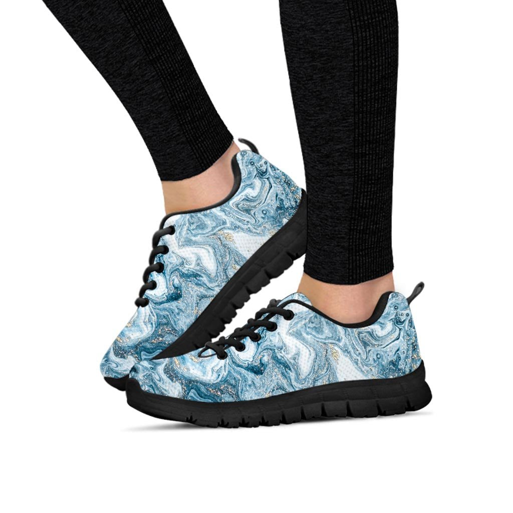 Golden Powder Blue Marble Women's Sneakers-grizzshop