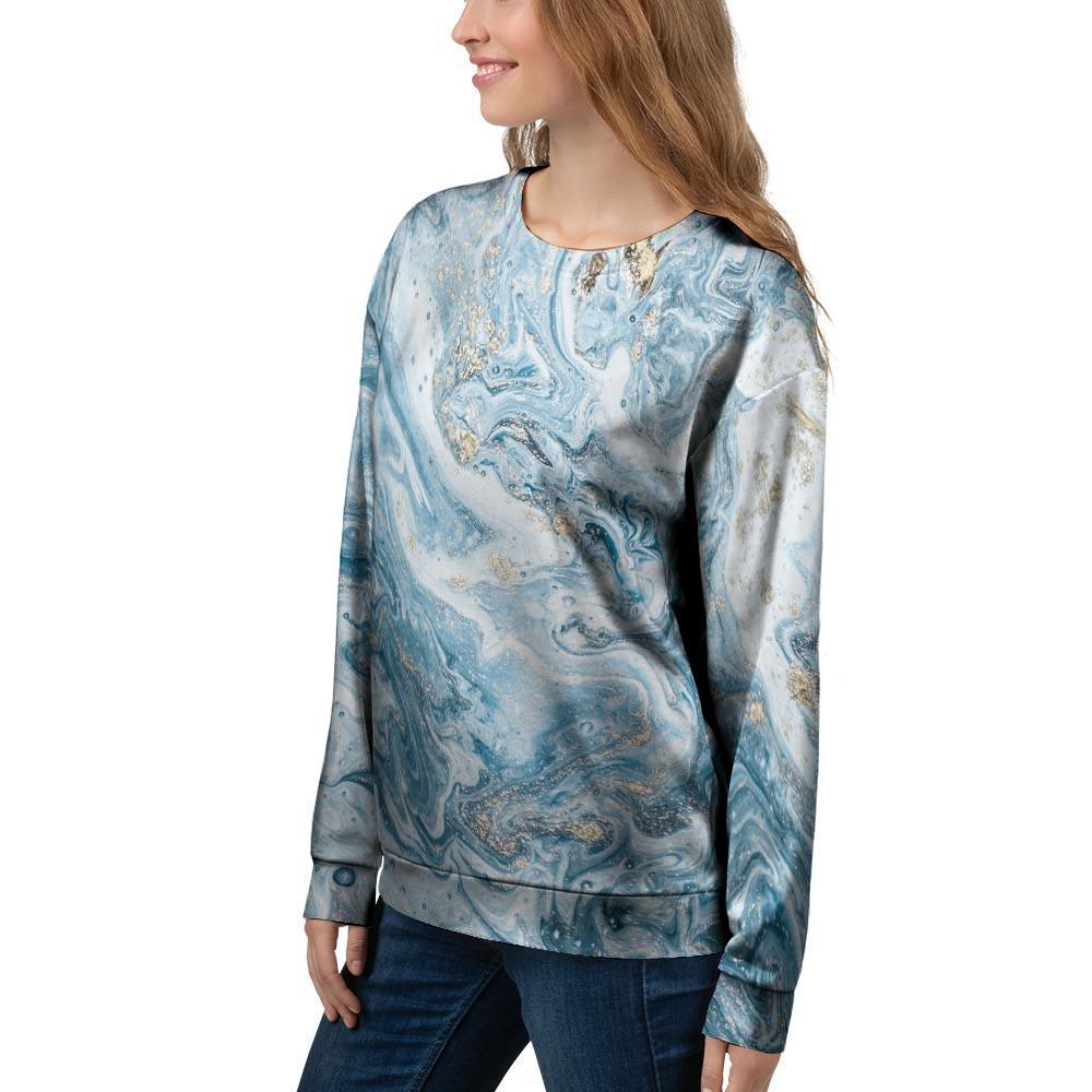 Golden Powder Blue Marble Women's Sweatshirt-grizzshop