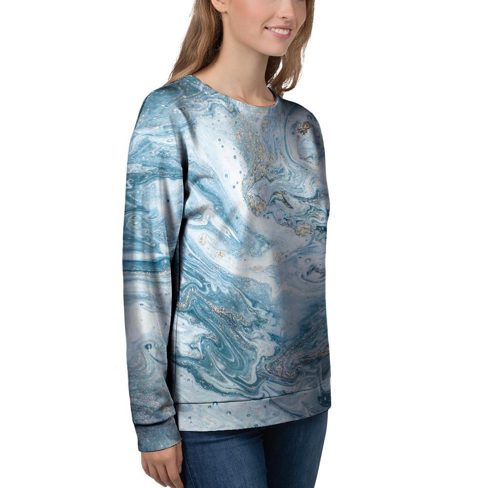 Golden Powder Blue Marble Women's Sweatshirt-grizzshop