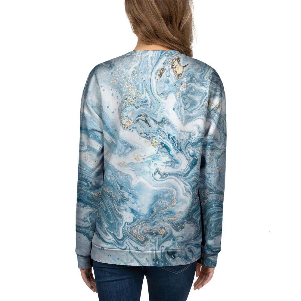 Golden Powder Blue Marble Women's Sweatshirt-grizzshop