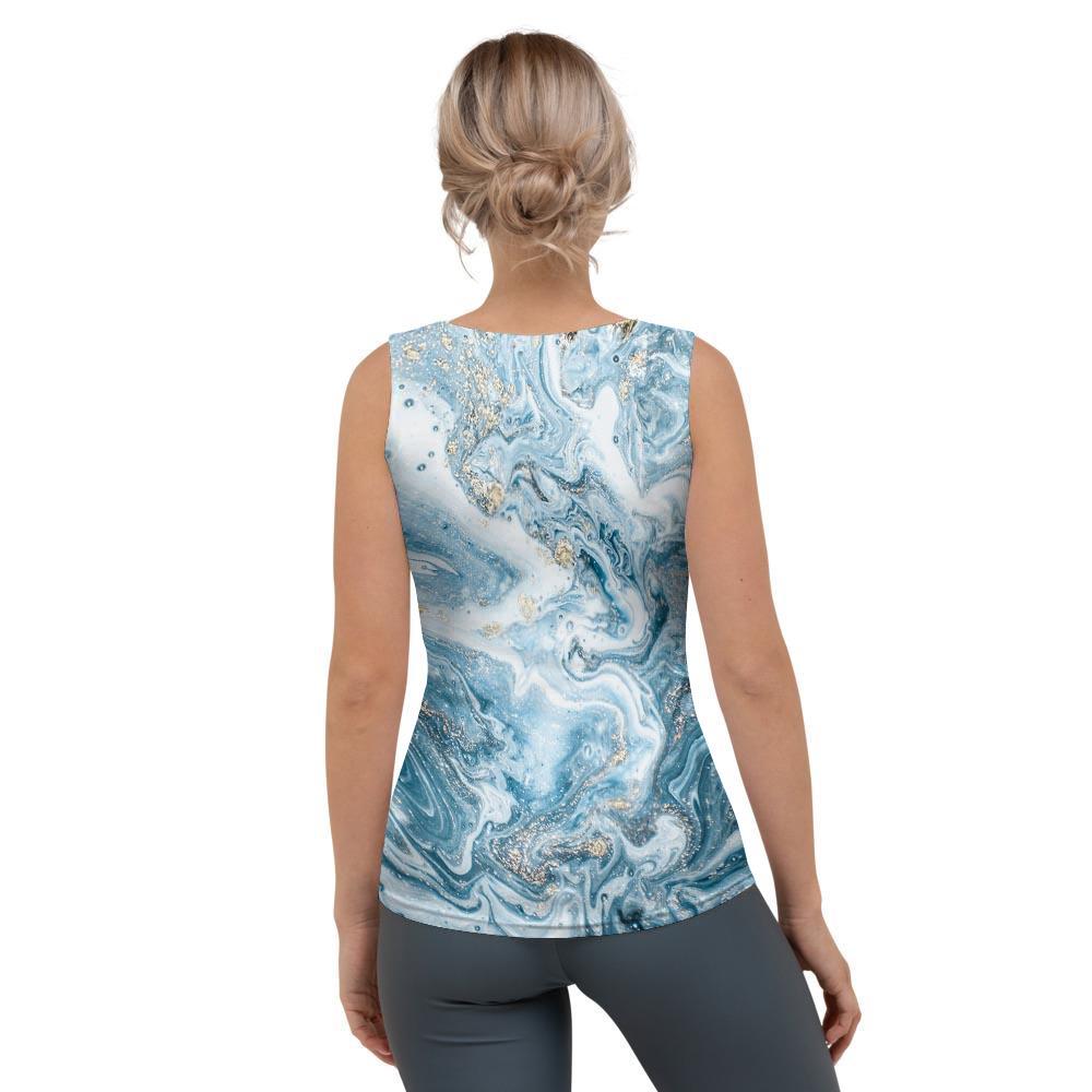 Golden Powder Blue Marble Women's Tank Top-grizzshop