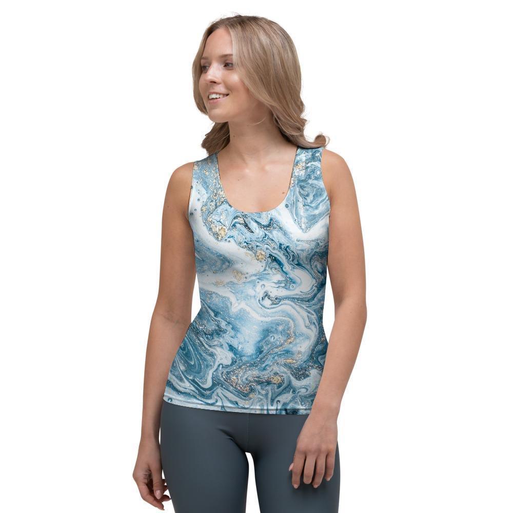 Golden Powder Blue Marble Women's Tank Top-grizzshop