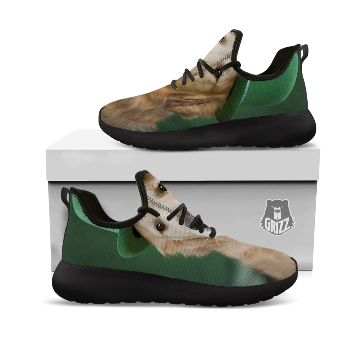 Golden Retriever Patrick's Day Print Black Athletic Shoes-grizzshop