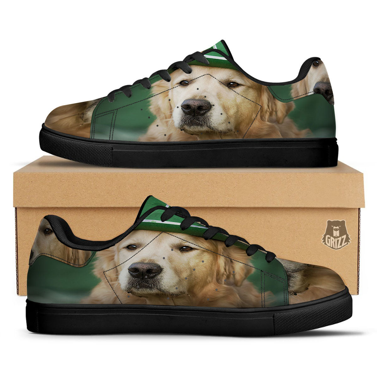 Golden Retriever Patrick's Day Print Black Low Top Sneakers-grizzshop