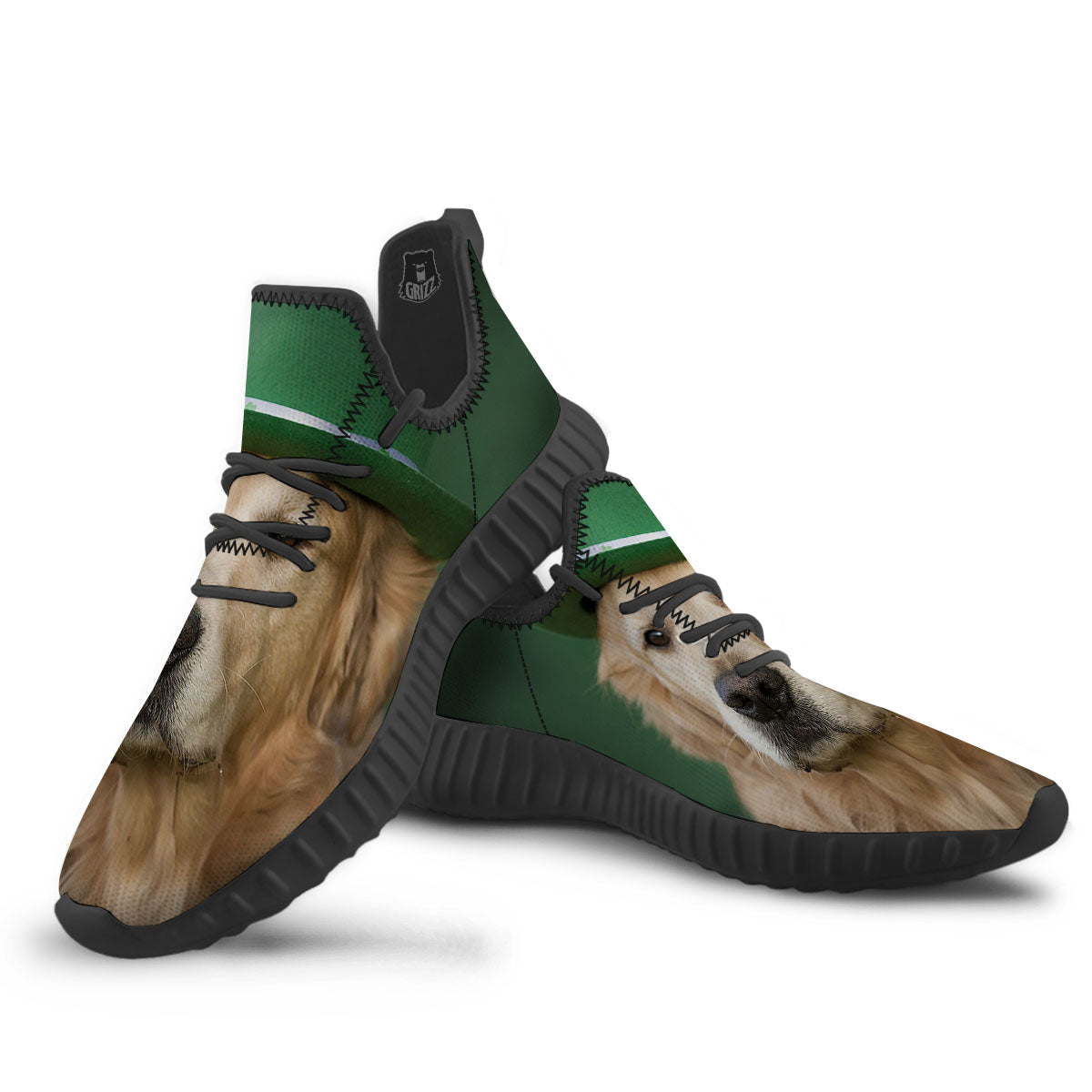 Golden Retriever Patrick's Day Print Black Walking Shoes-grizzshop